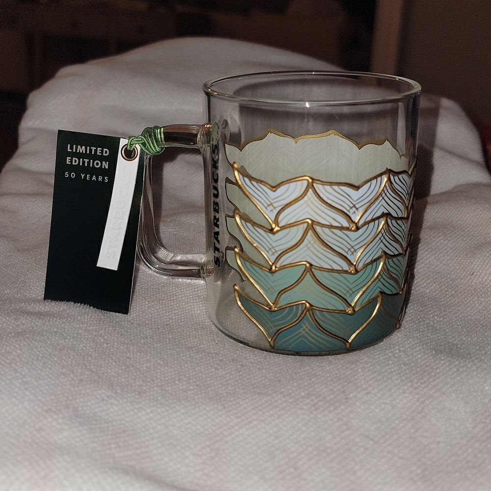 Starbucks 50th Anniversary 2021 Siren Tails Mermaid Glass Mug Limited Edition